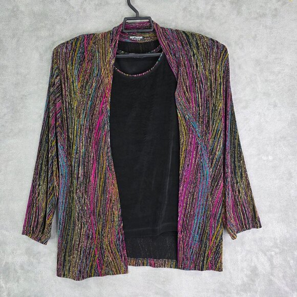 Womens 2 Pc Mark Singer Softwear Multicolor Open Front Blazer & Tank Top Size XL - Picture 2 of 13